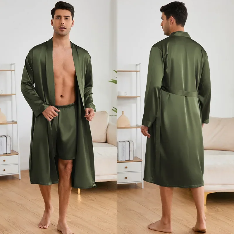 Man Nightwear Loose Japanese Mens Pyjama Set Men Silkly Satin Summer New Kimono Shorts Pajamas Suit Solid Color Sleep Wear Set