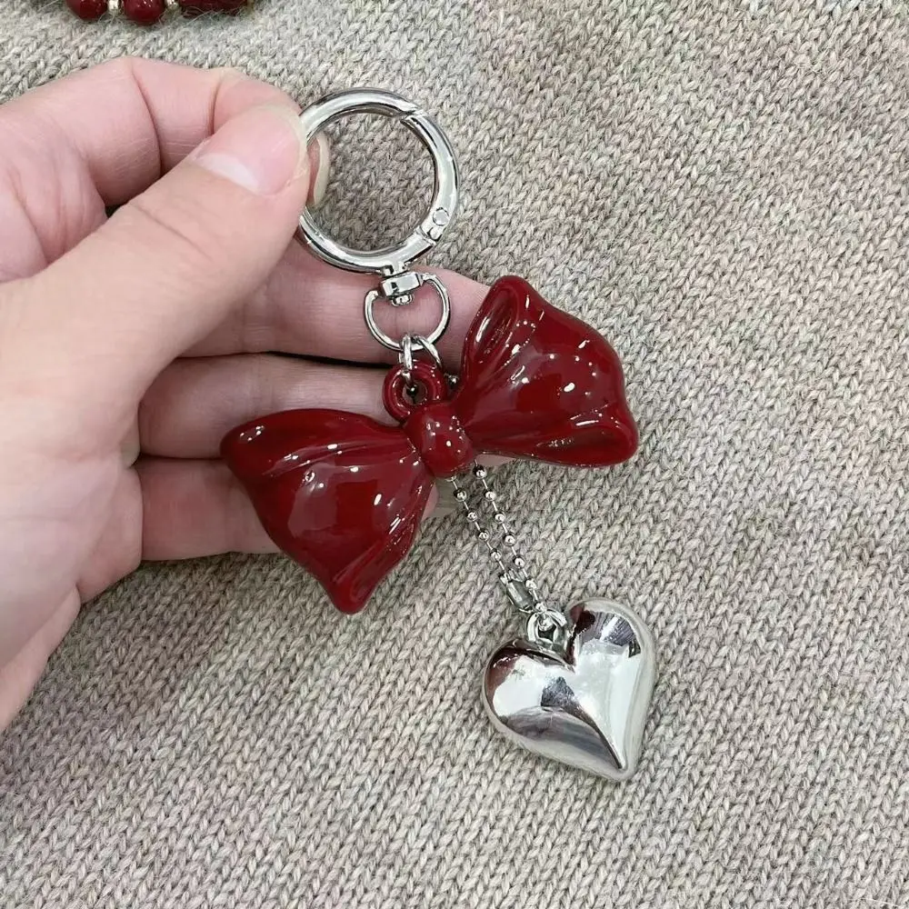 Cute Spring Buckle Red Love Key Chain Acrylic Fashion Bow Pendant Keychain Creative Couple Keychain Bag Accessories