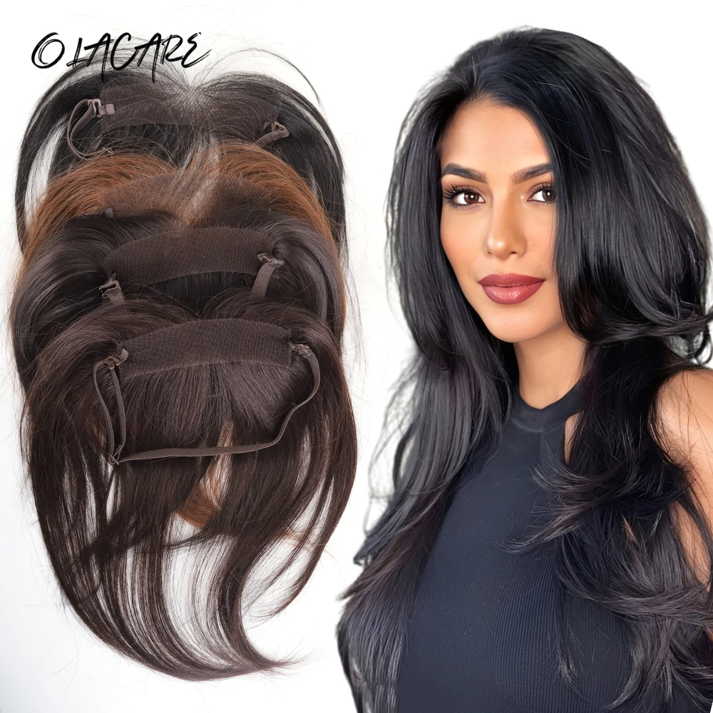 OLACARE Synthetic Black Natural Lace Front Bangs Brown Long Straight Lace Front Wig for Women Pre Plucked Natural Hairline