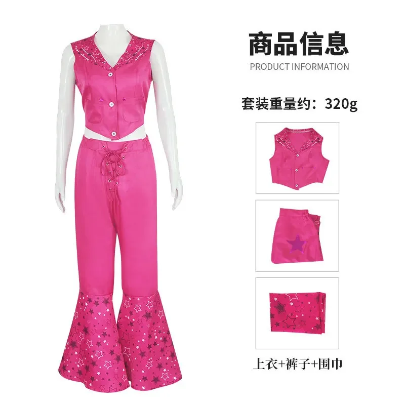 Movie Barbi-e Cosplay Costume Ken Ryan Gosling Women Margot Robbie Barbi-e Cosplay Pink Clothes Top Pants Suit Halloween Uniform