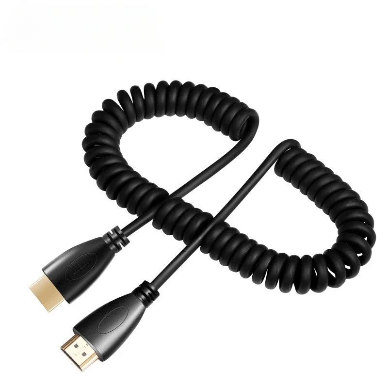 Elastic Coiled Spring HDMI-Compatible Cable Male to Male V1.4 1080P 3D Pure Copper HDMI Left & Right Angled Cable 2.0m