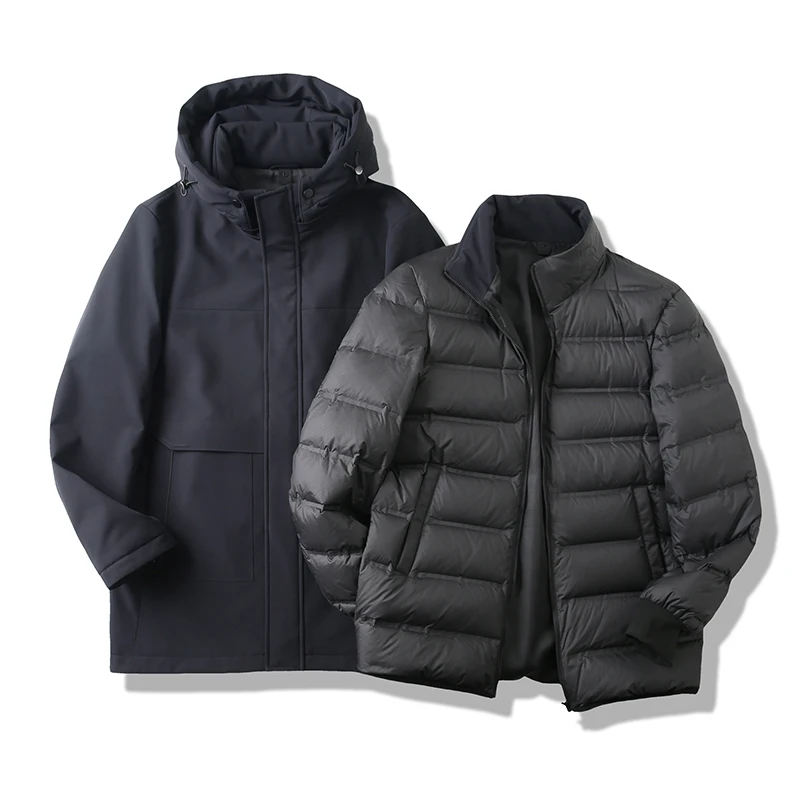 

90 Du down Hooded Jaet Removable Inner Winter Men's Busin Casual Warm Faion Urban Sle Thiened Zipper Closure