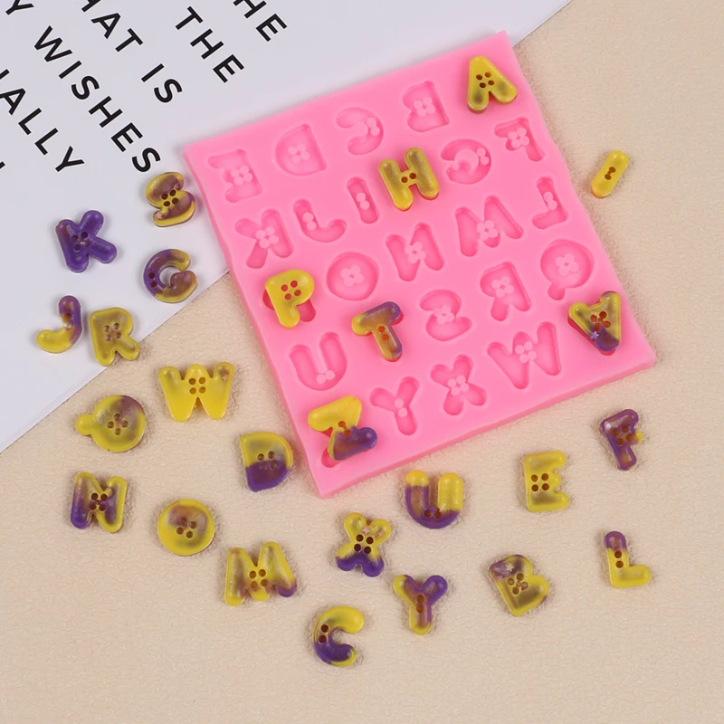 Button Capital Alphabet Letters Silicone Mold Cake Decorating Chocolate Fondant Candy Cupcake Topper Gum Paste Polymer Clay Mold view 3