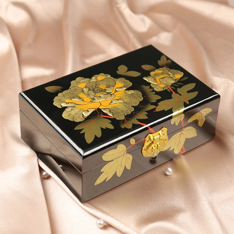 Pingyao Lacquer Jewelry Box Chinese Elegant Handcrafted Storage Case for Accessories