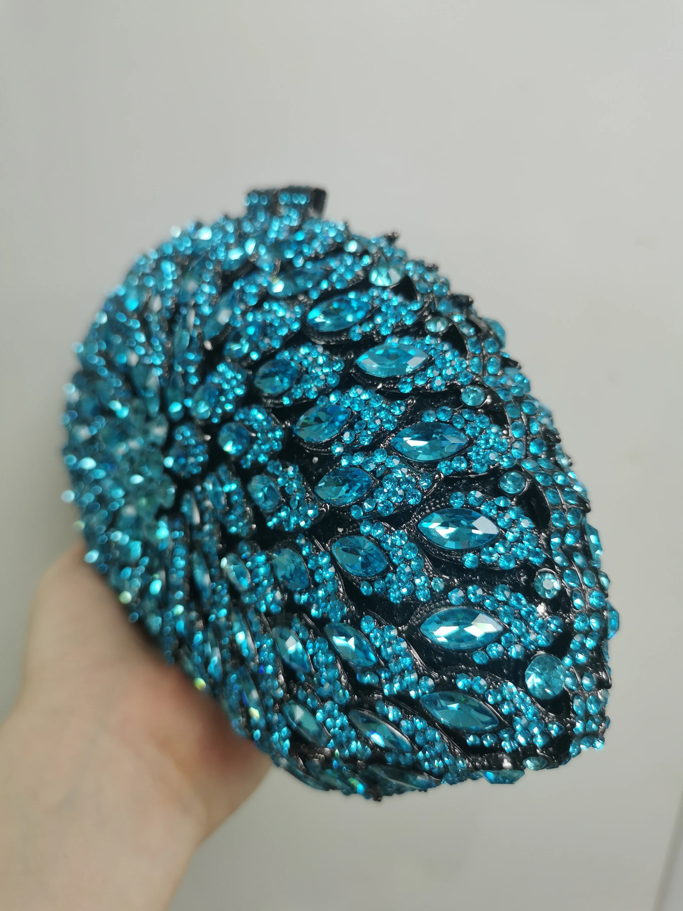 Bling Women Light Blue Stone Evening Bags Silver Rhinestones Clutches Bags Wedding Party Flower Clutch Purse And Crystal Handbag