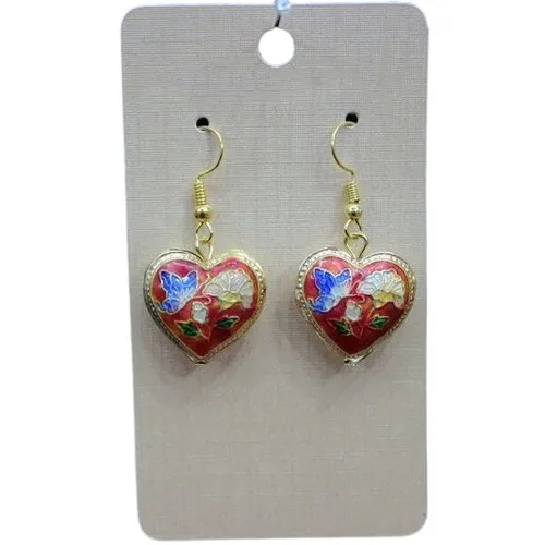 Multicolor Cloisonne Heart Shaped Earrings Enamel Love Copper Jewelry Chinese Intangible Cultural Heritage Ladies Accessories