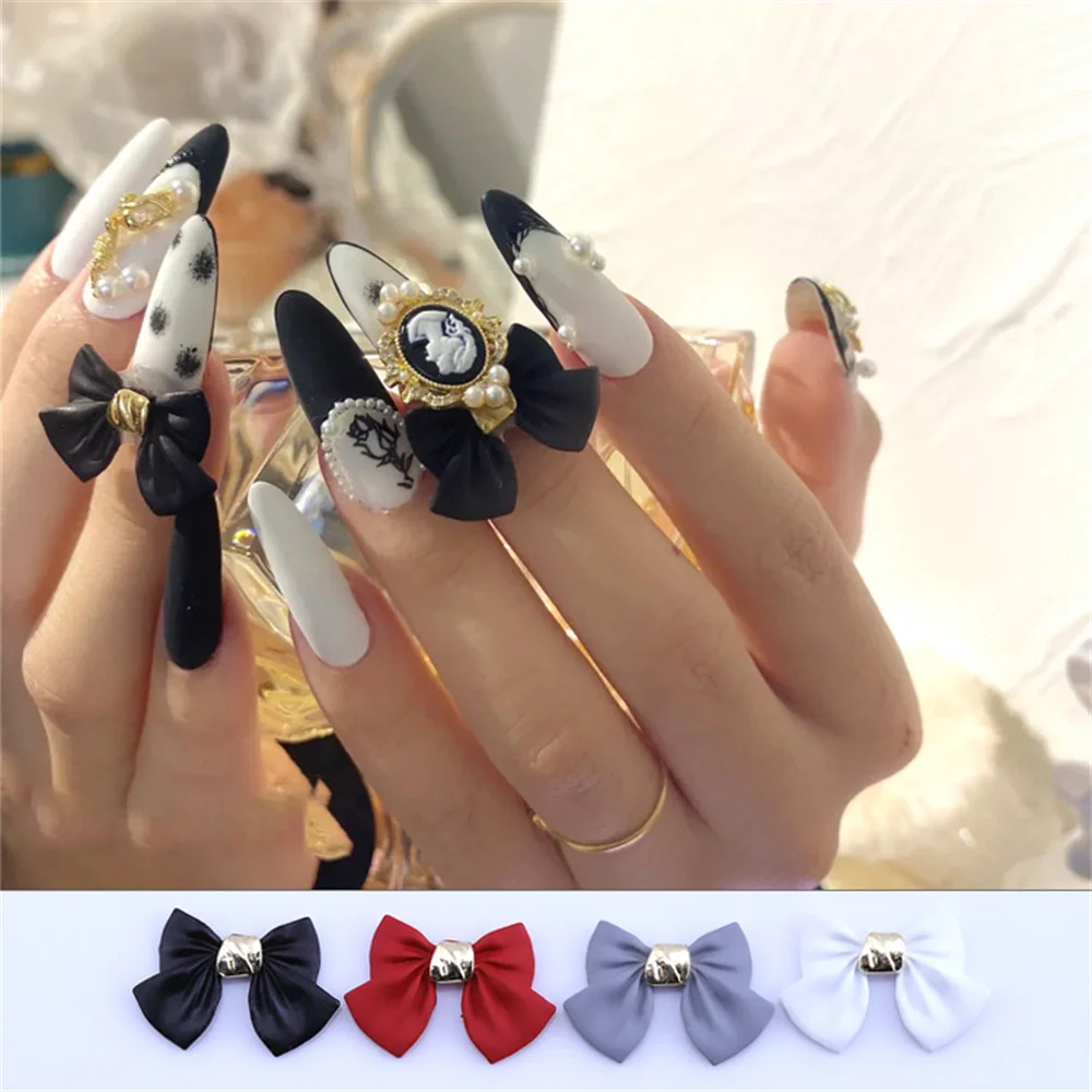 10Pcs Bow Knot Ornaments Nail Art Charms Alloy Metal Nails Accessories DIY Frosted ins Nail Decorations Manicure Charms 16*24mm
