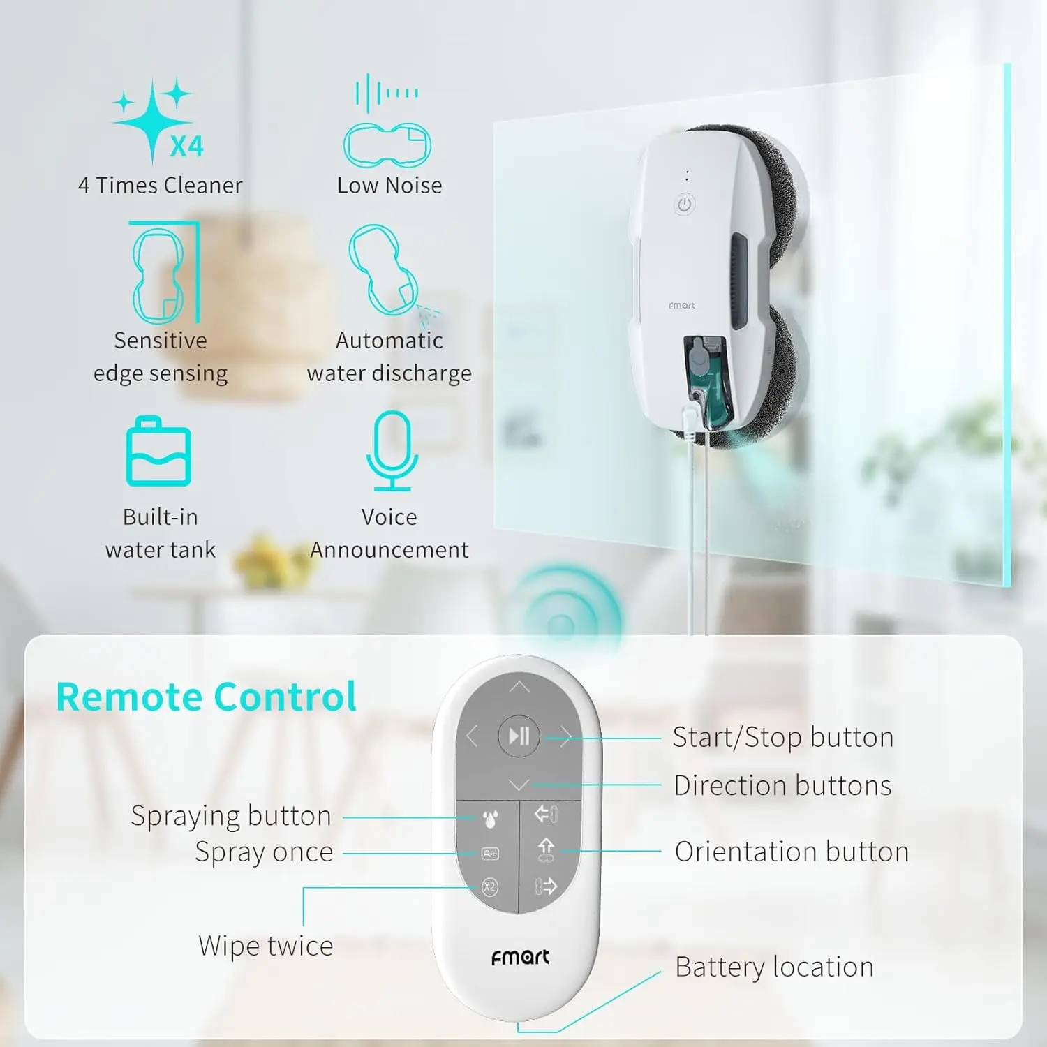 T9Pro Window Cleaning Robot, Ultrasonic Atomization Intelligent Water Spray, 3800PA Suction Power, AI Intelligent Path Planning,