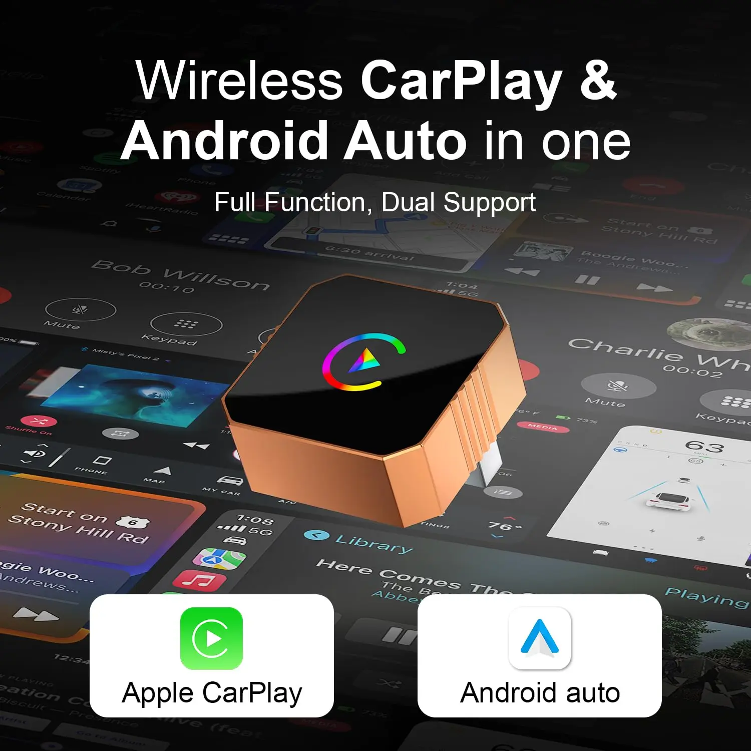 محول Carplay اللاسلكي لهاتف iPhone، CarPlay مع كابل إلى لاسلكي، تصميم Android Auto 2 في 1 Mini USB