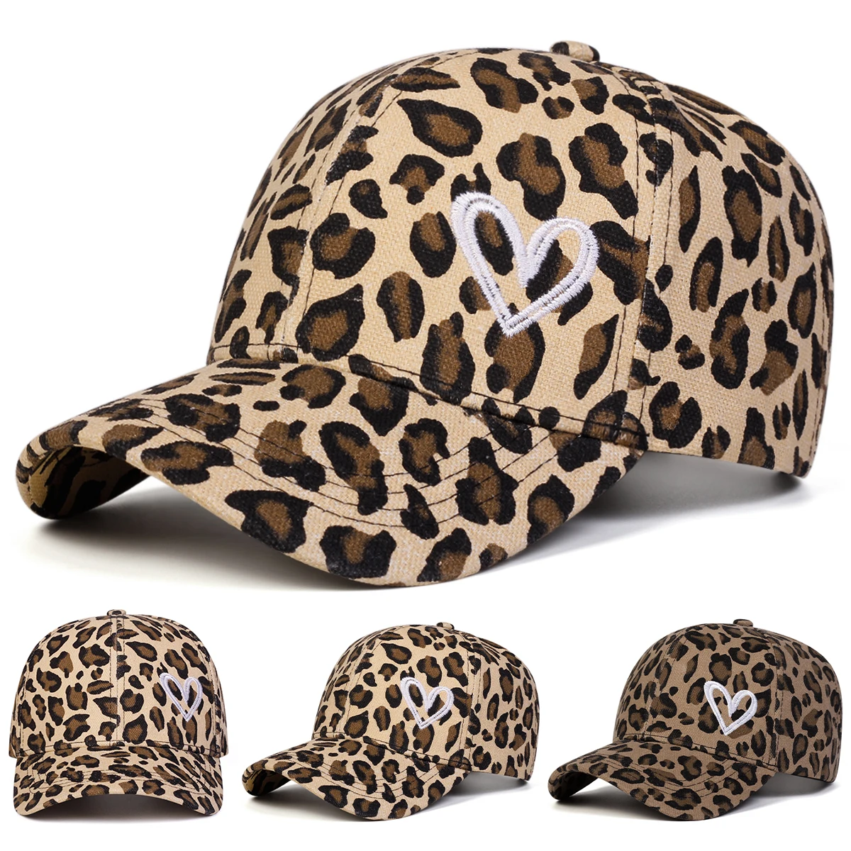 Unisex Love Embroidery Leopard Print Baseball Caps Spring Au
