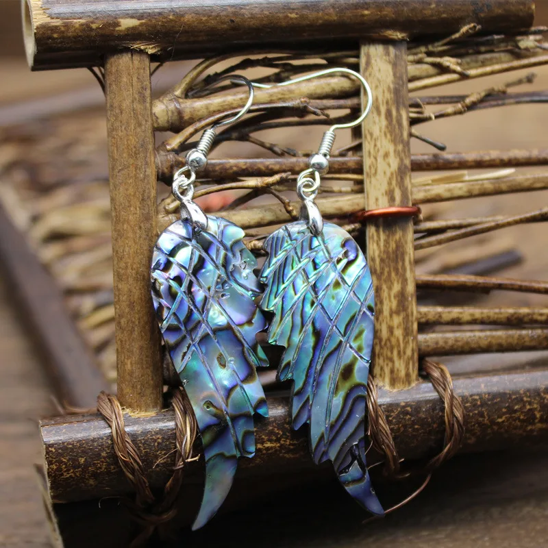 Angel Wing Shell Earrings For Women Girls Natural Abalone Shell Carved Multicolor Dangle Hook Angel Wing Shell Earring Jewelry