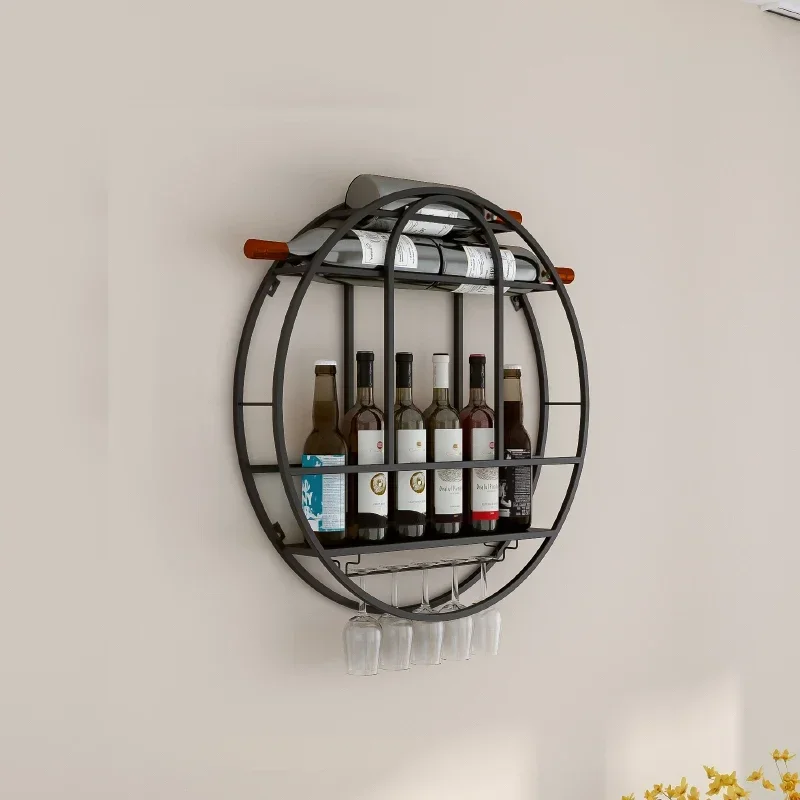 Modern Small Wine Holder Round Single Gold Hanging Wall Wine Rack Mini Bar Storage Porta Vinos Botella Living Room Decoration