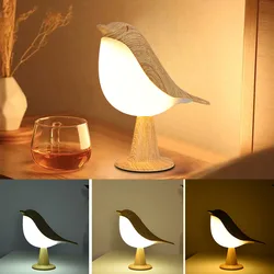 LED Simple Magpie Bedside Lamp Touch Switch Wooden Bird Night Light for Bedroom Table Reading Lamp for Child Kits Gifts