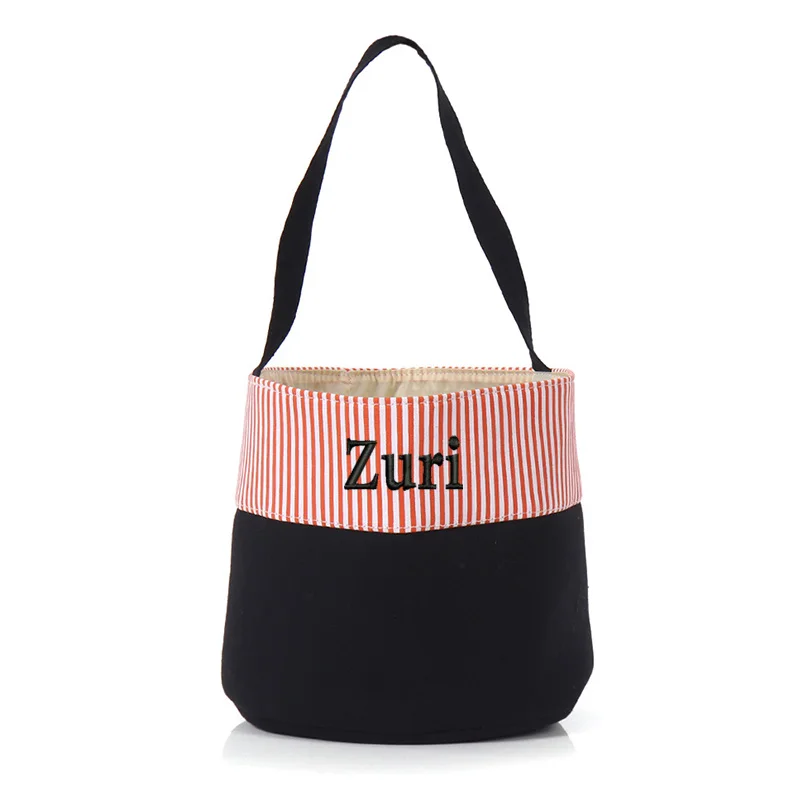 

Large Capacity Portable Striped Canvas Bucket Bag Personalized Handheld Bag Christmas Easter Gift Embroidered Name