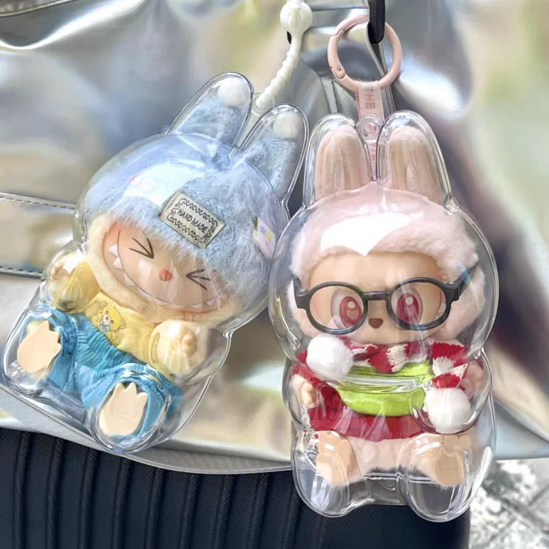 

Labubu Protect Case Portable Transparent Protective Case Acrylic Organizer Box For Labubu V1 V2 Doll Bag with Keychain