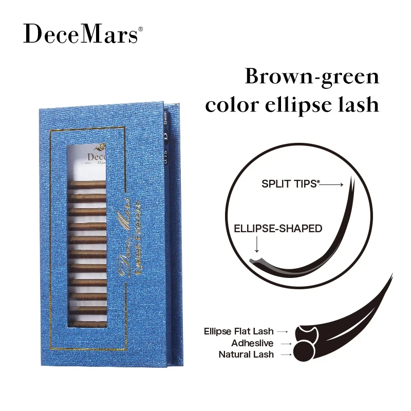 Extension de cils plats Ellipse de couleur vert-marron DeceMars