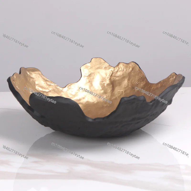Resin Handicraft Irregular Fruit Bowl Desktop Storage Container Tray Golden Platter Snack Plate Home Decoration Accessories