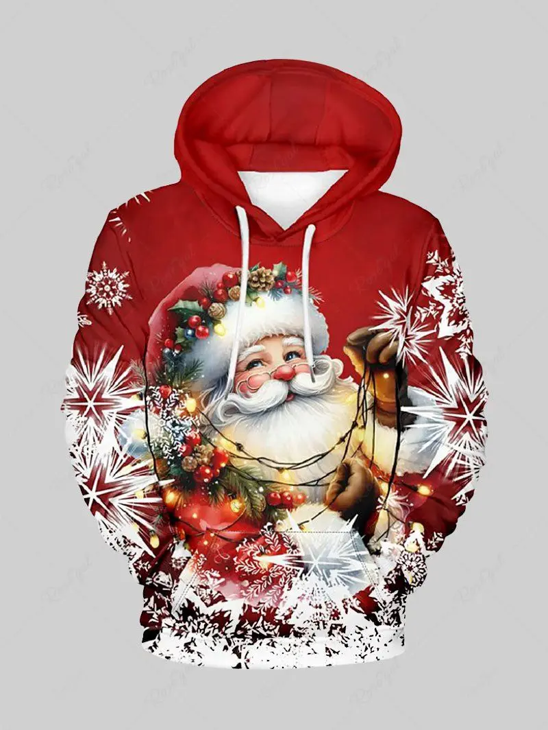 Men's casual hoodie Santa Claus series 3D printing Christmas snowflake print pullover fashion sweatshirt pullover hoodie unisex