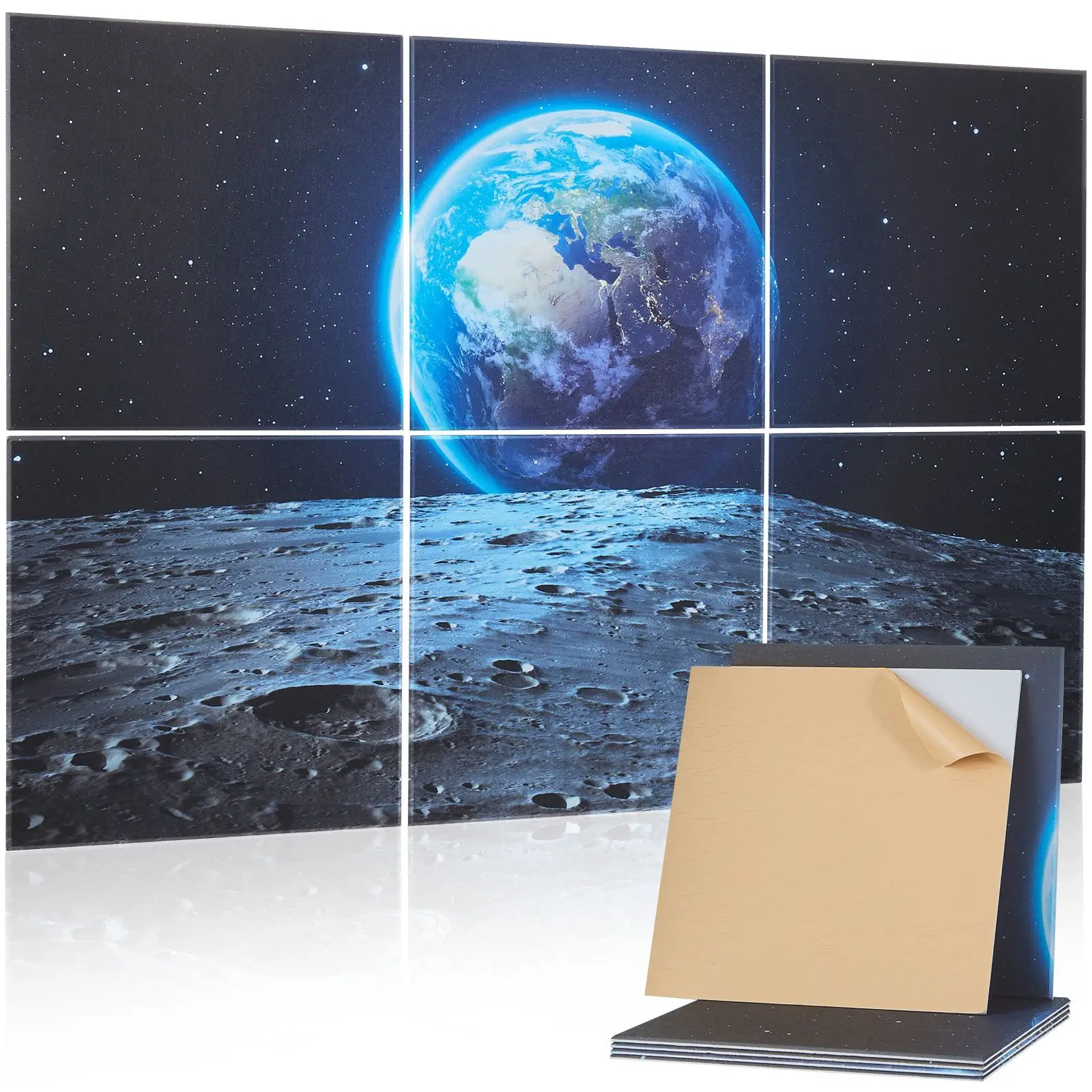 6 Pack Art Acoustic Panels, 70.87 x 47.24 x 0.4 inch Soundproof Wall Tiles, Self Adhesive Decorative Sound Dampening Absorbing B