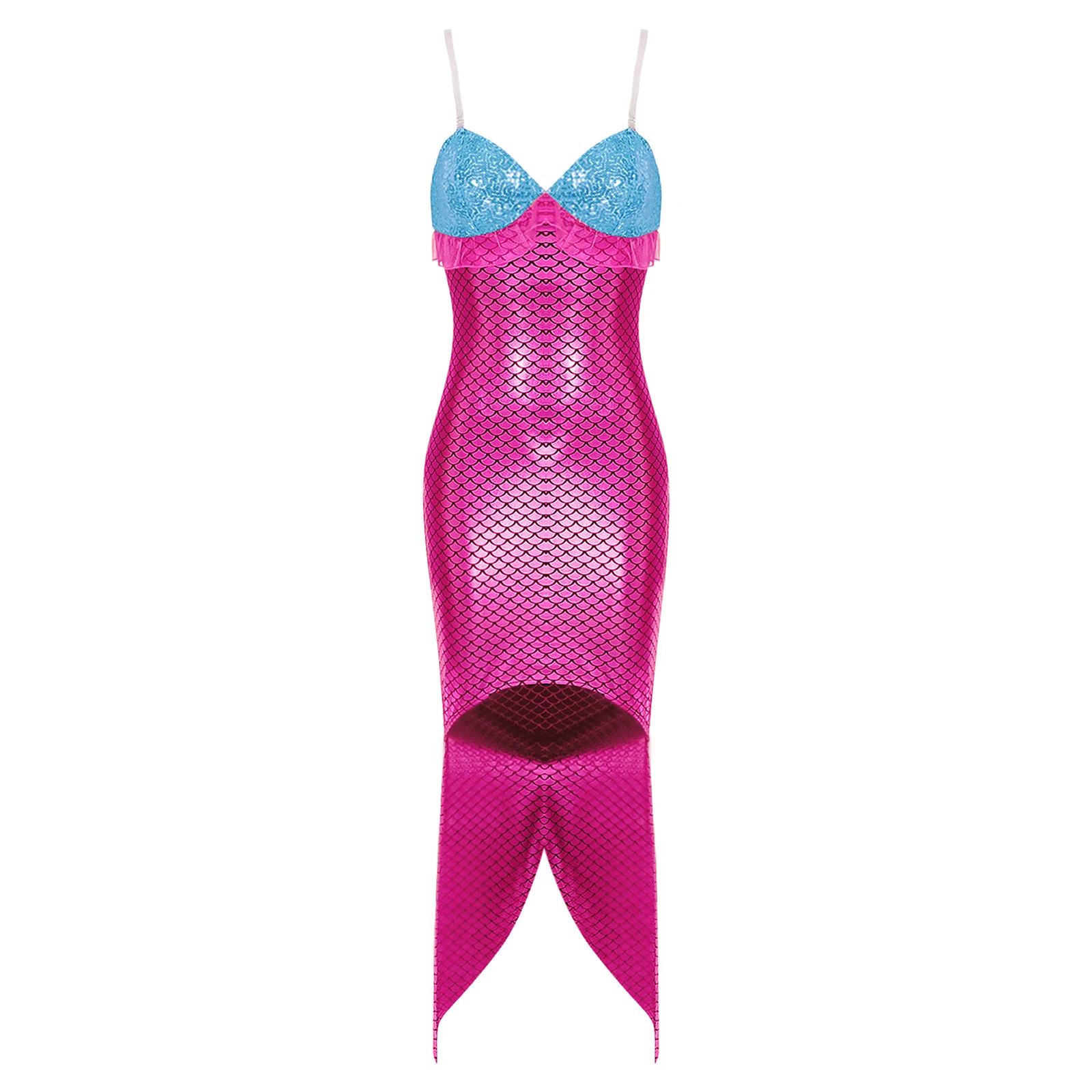 Vestido ajustado de sirena Sexy para mujer, estampado elegante, metálico brillante, dobladillo de cola de pez, disfraz de Halloween, festivales, carnavales