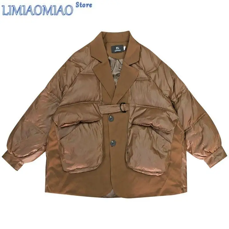 Winter Down Jacket Women White Duck Down Down Coat Suit Collar Chic Design Patchwork Outerwear False Two-piece Coat Warm Casual