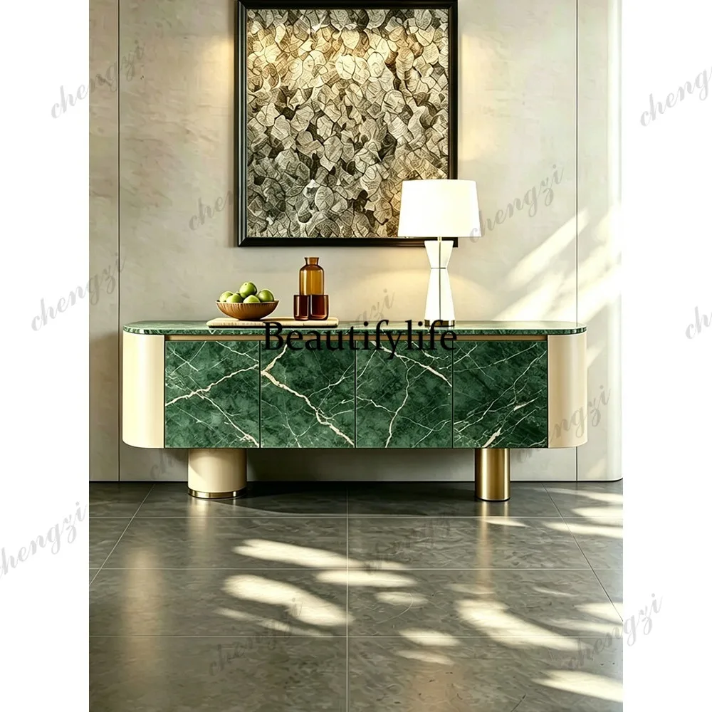

Marble side cabinet Italian light luxury living room solid wood locker against the wall