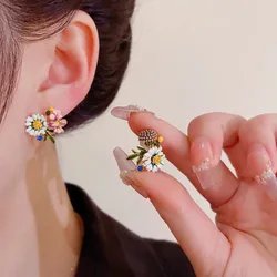 Enamel Glazed Flower Fashion Earrings Female Silver Needle