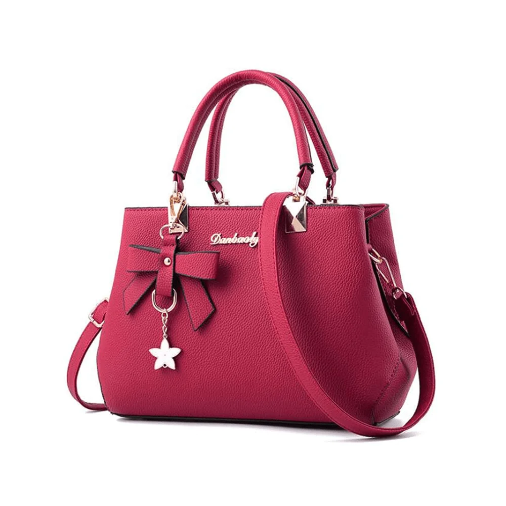 

Solid Color Handbag And Card Holder PU Material With Bowknot Pendant, Stylish And Practical, Perfect For Daily Use, Shopping, B