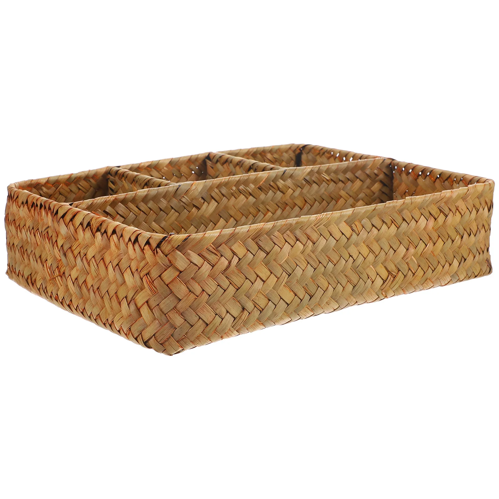 

Woven Storage Basket Square Multi-Grid Imitation Rattan Fruit Snack Bread Organizer Home Kitchen Desktop Sundries