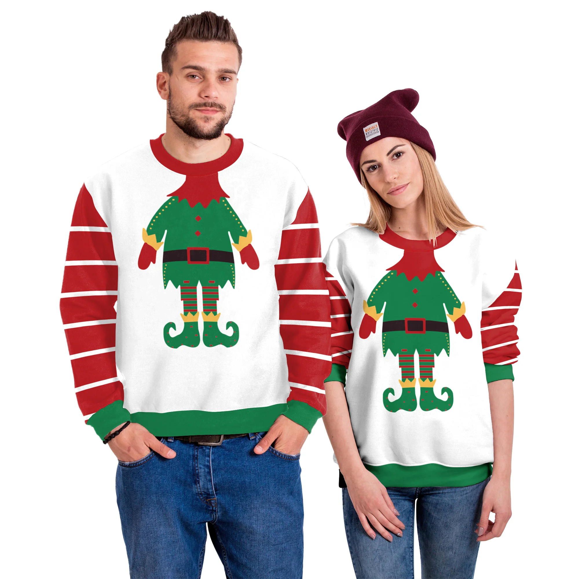 Dwarfs Cosplay Ugly Christmas Couple Sweatshirt Red Green Graphic Pullover Costume Holiday Party Hoodies Unisex Streetwear