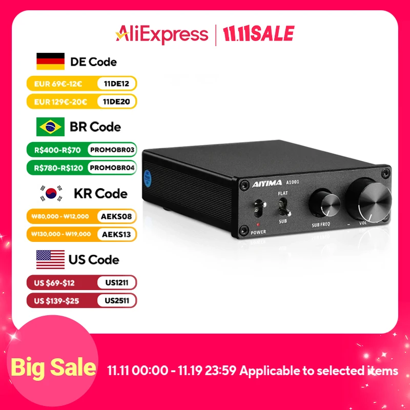 AIYIMA A1001 100W amplificateur de caisson de basses TPA3116 amplificateur de puissance haut-parleur amplificateur de son numérique classe D Mono amplificateur Audio domestique