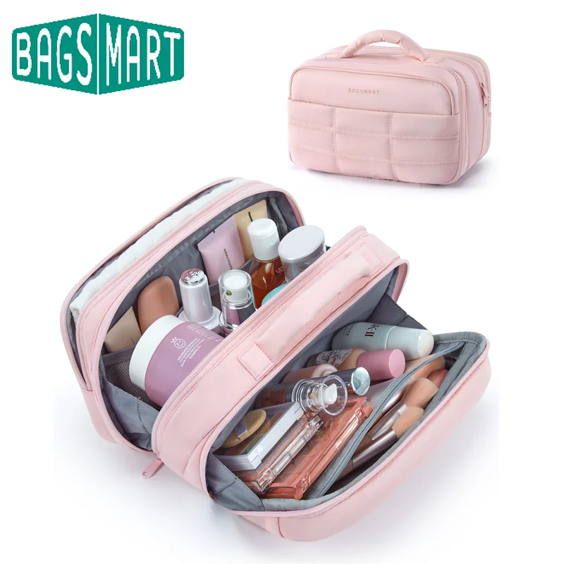 

BAGSMART Travel Toiletry Bag Large Capacity Makeup Bag Wide-open Portable Make Up Bag Organizer for Women for Toiletries Bottles