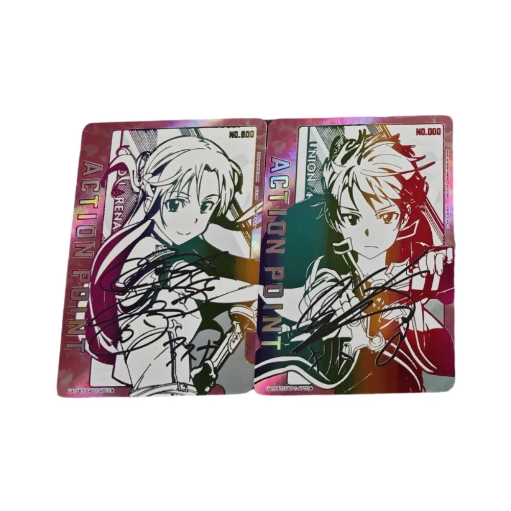 2pcs/set Sword Art Online Kirigaya Kazuto Yuuki Asuna self made Refraction flash card Anime Classics Game Collection Cards Toy