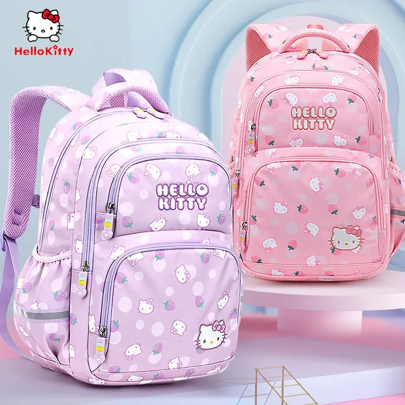 Sanrio Kuromi Mochilas para Crianças, Proteção Coluna, Redução de Sobrecarga, Estudante Primário, Mochila Feminina