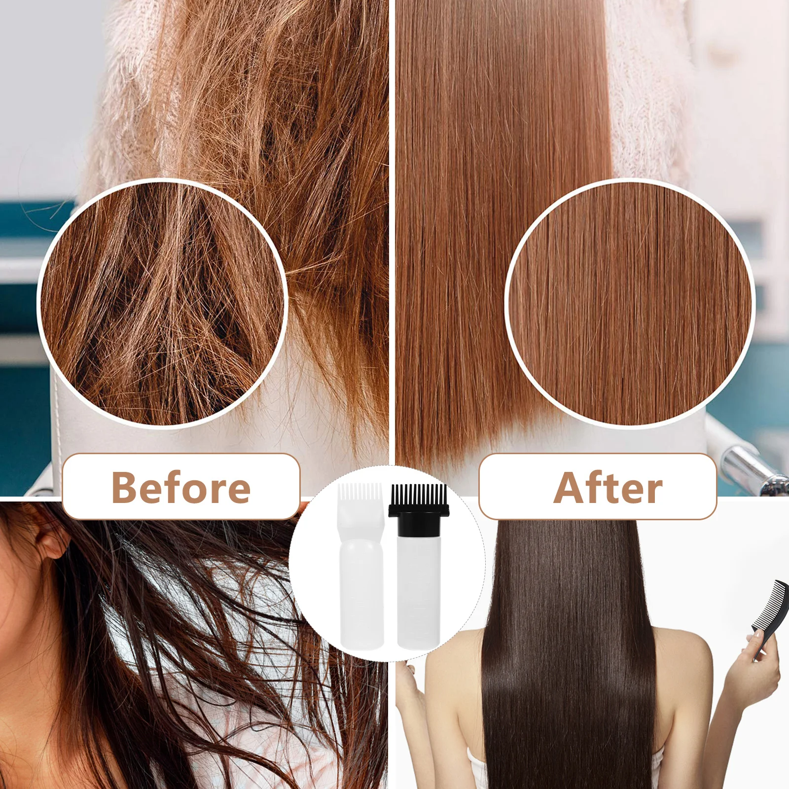 

2Pcs Hair Oil Applicator 120ml Black White Set Root Comb Scalp Massage Bottles Easy Squeeze Safe Comfortable Use Hair Care