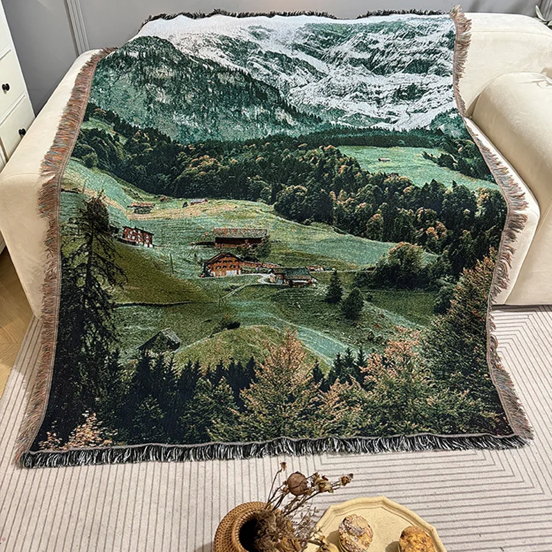 Snow Mountain Forest Cotton Thread Woven Tapestry Bedroom Decorative Hanging Cloth Cabinet Cover Towel Atmosphere Arrangement