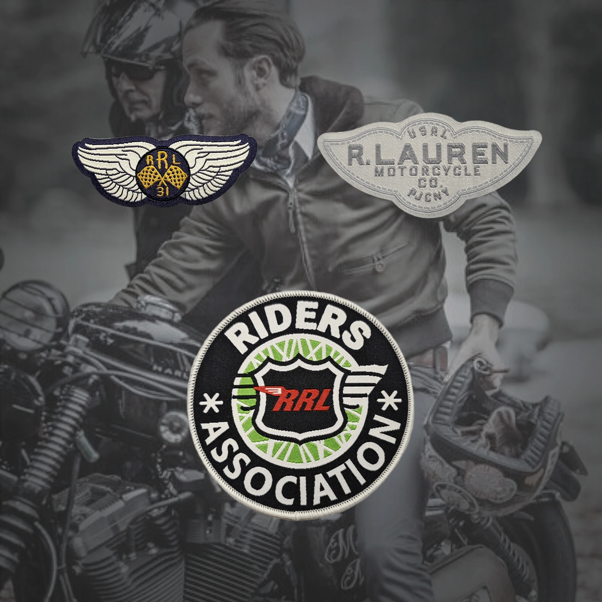 

Double RL RRL American Retro Embroidered Patch Fabric Label Patch with Adhesive Baing Strange ape Textile Accories