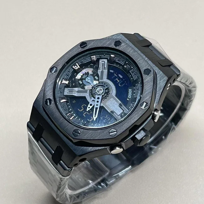 لساعة كاسيو جي شوك الذهب الأسود GA-110/100GB المحارب الأسود المعدلة من رويال أوك إكسسوارات ساعة بإبزيم على شكل فراشة للرجال مع حافظة