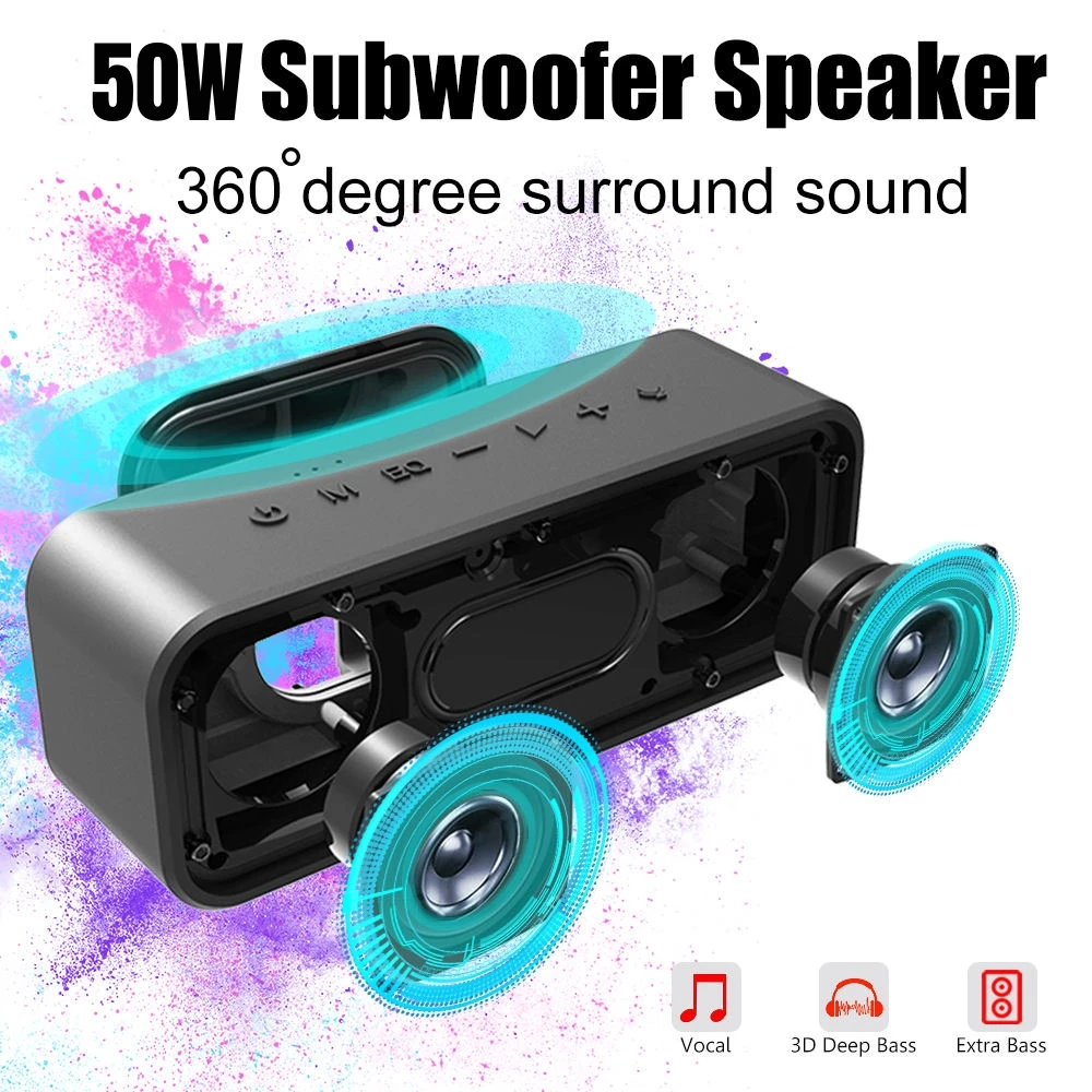 High Quality Hifi TWS 50W High Power Wireless Bluetooth Speaker Mega Bass Stereo Subwoofer Outdoor Waterproof 6600mAh TF/AUX