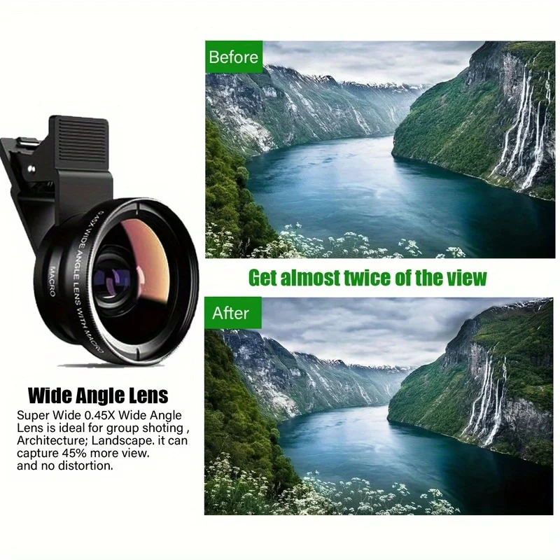 Universal 2 in 1 Lens Clip 37mm Mobile Phone Lens Professional 0.45X 49Uv Super Wide-Angle + Macro HD Lens For iPhone Android
