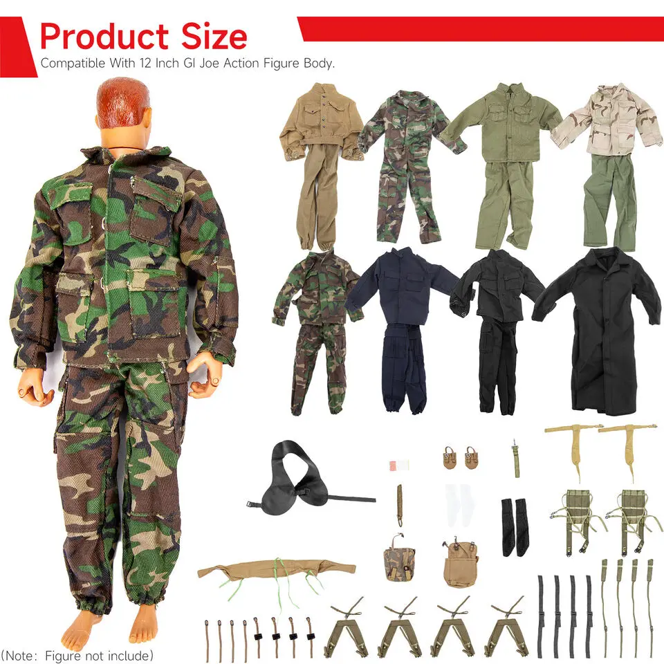 50pcs 1/6 Scale Army Camouflage ชุดกางเกงยีนส์เสื้อผ้าอุปกรณ์เสริมสําหรับ 12 นิ้ว WWII Ultimate ชาย Solider Action Figure ของเล่น