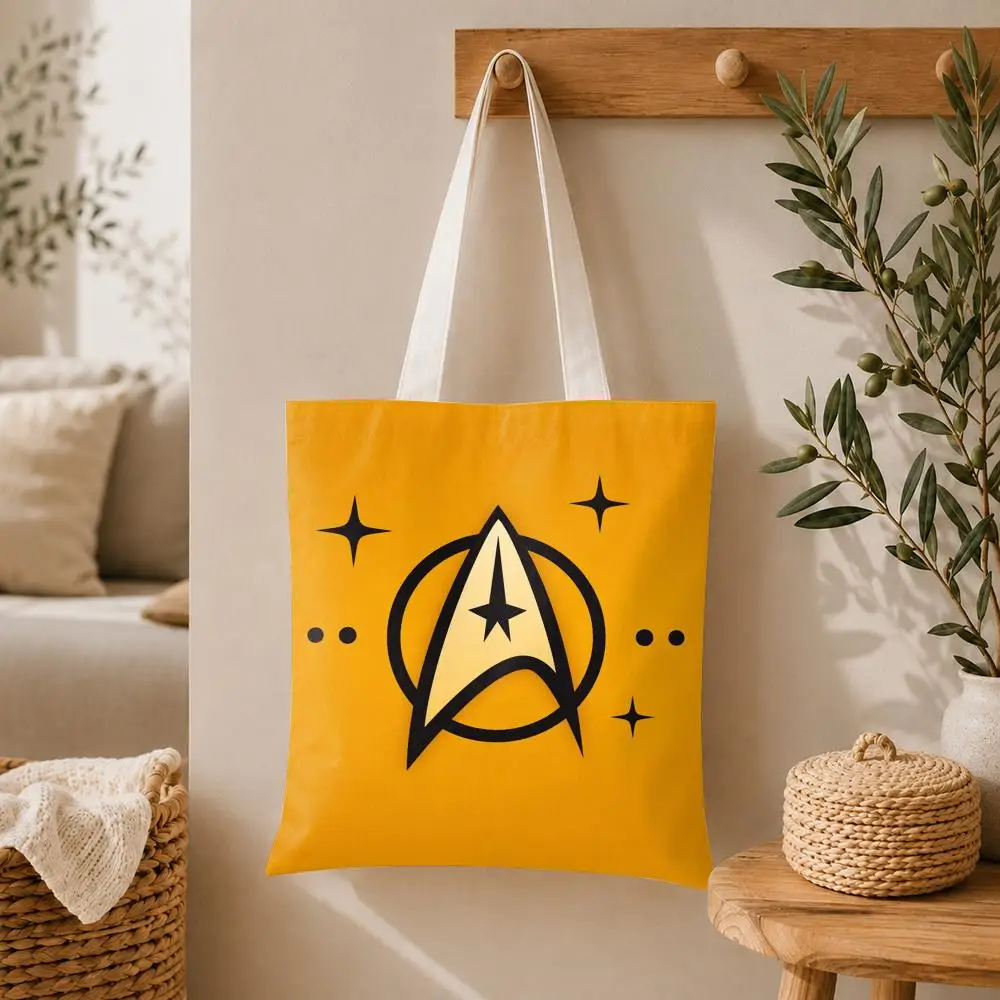 Classic Films S-Star T-Trek Storage Bags Large Capacity Canvas Tote Bag Double-Sided Print Shoulder Handbag for Daily Shopping