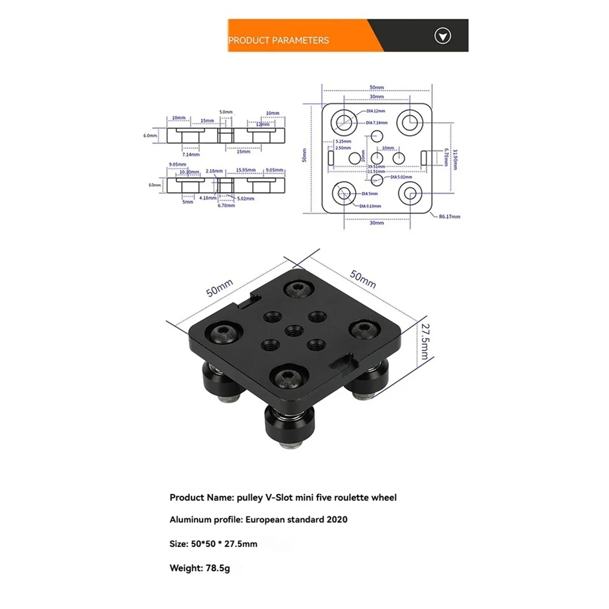 A64I V-Slot Gantry Plate Set 2020 Aluminum Profiles, Special Slide Plate with Pulley for 3D Printer Parts