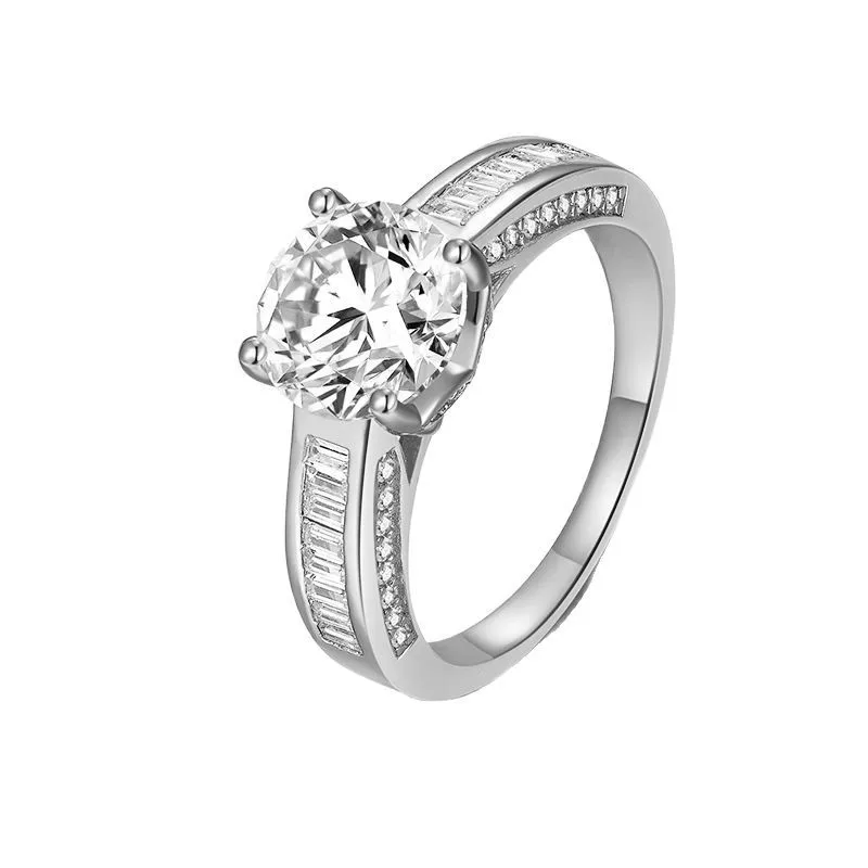 

Кольцо из стерлингового серебра с 2-каратным муассанитом, закрытая оправа, трансграничный бестселлер TEMU, новая модель, прямая оптовая продажа f