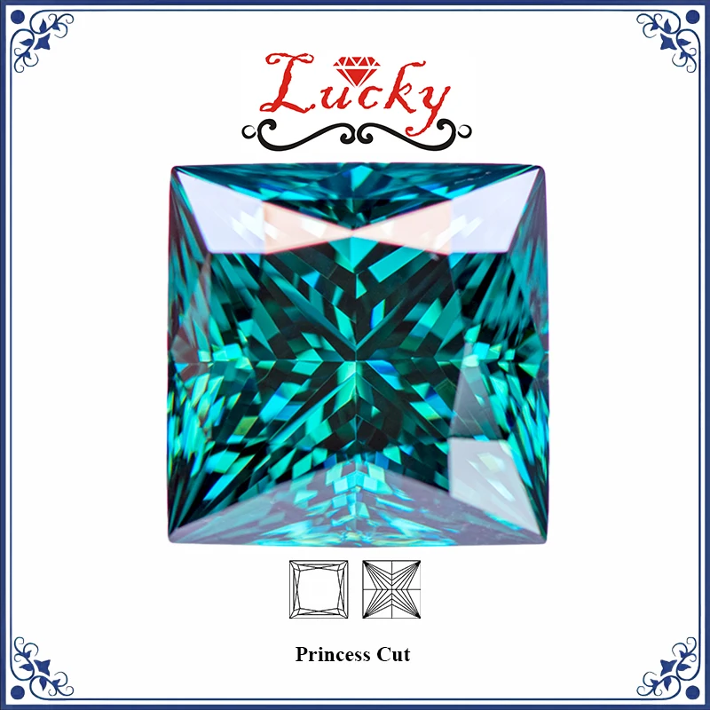 

Moissanite Primary Emerald Green Color VVS1 Princess Cut charms beads for DIY Jewelry Making Ring Materials with GRA Certificate