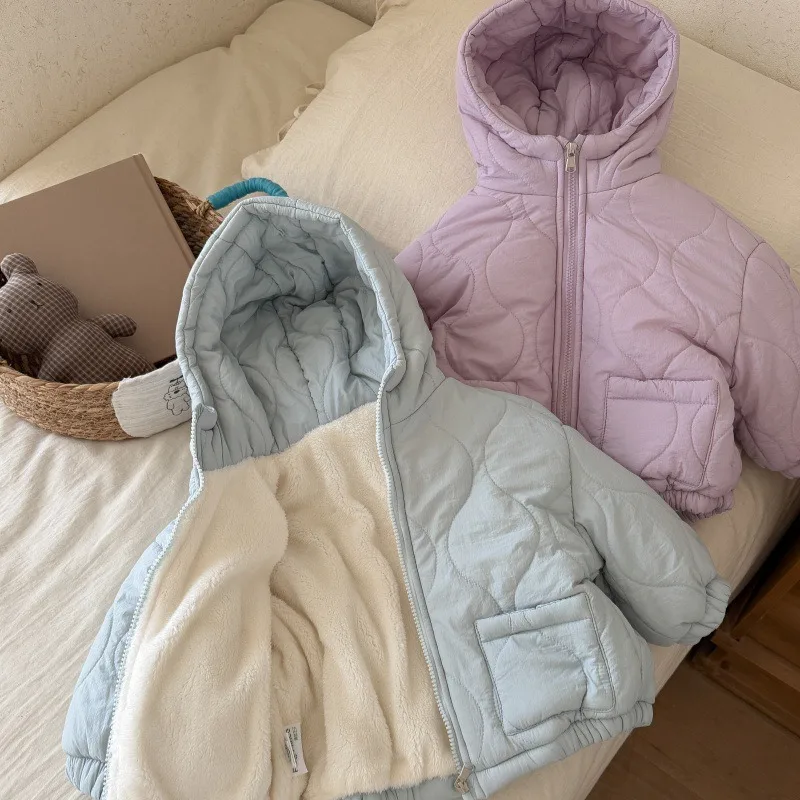 Children Winter Padded Coat UNITIM Toddler Kids Girls Integrated Parka Plus Velvet Warm Zipper Infant Babys Girls Outerwear Coat