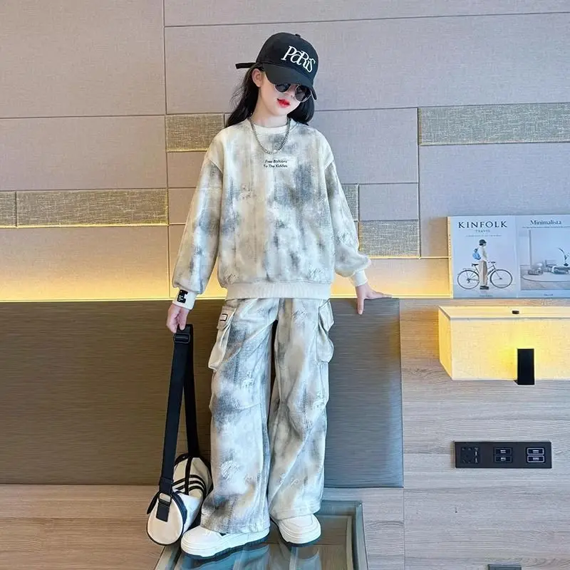 بدلة رياضية للفتيات والأولاد لخريف وشتاء 2025 سترة بقلنسوة + سراويل فضفاضة ملابس أطفال طقم 4 6 8 10 12 14 سنة #4