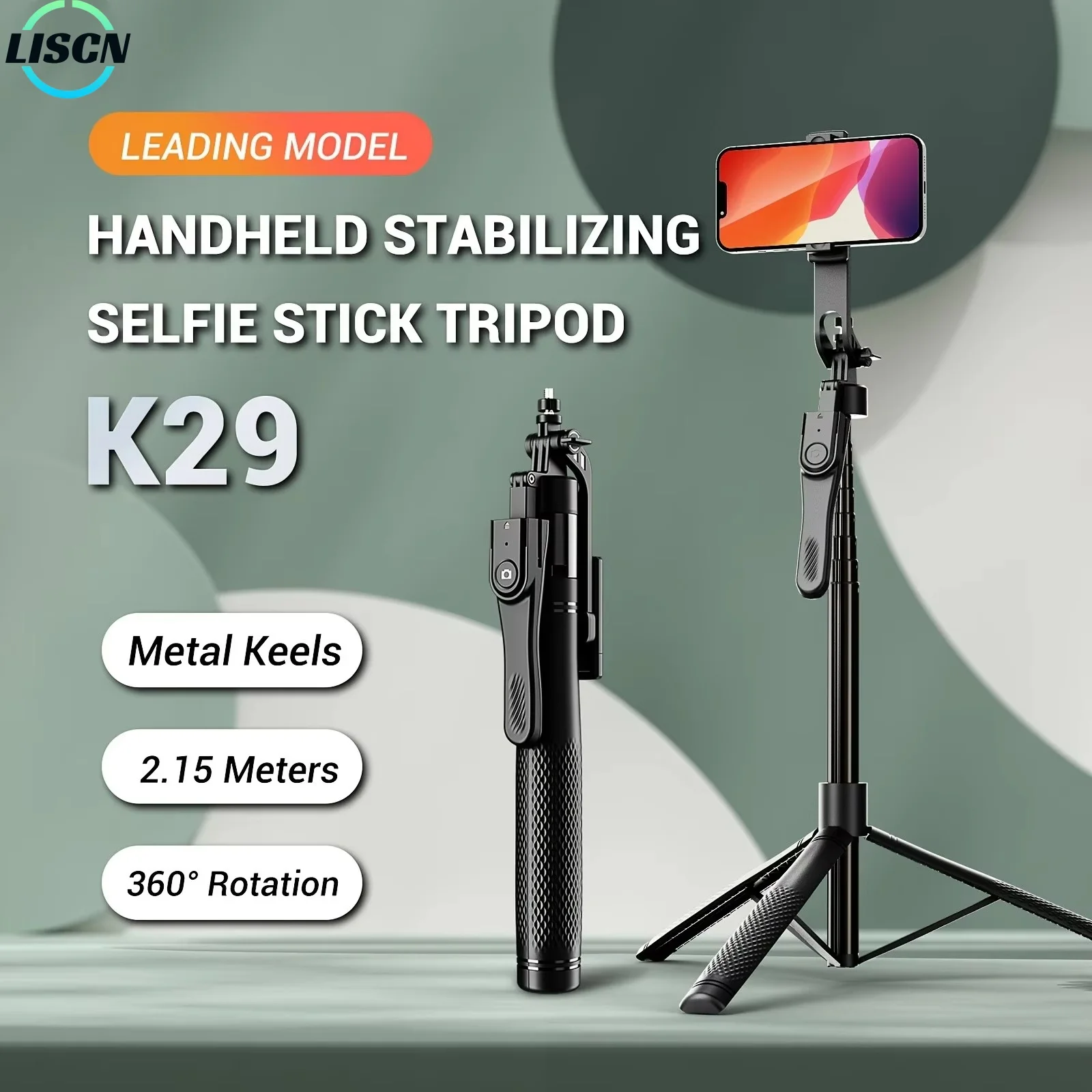 LISCN 2.15m Untra Long Selfie Stick Tripod 360-Degree Gimbal Stabilizer Aluminum Phone Holder for IPhone Android Samsung