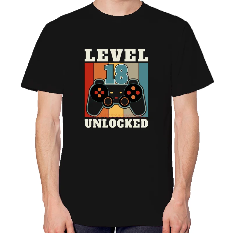 

18th Birthday Graphic T Shirts Level 18 Unlocked Gamer Gift T Shirt Summer Cotton New Shirts And T-Shirts Unisex Print T Shirt
