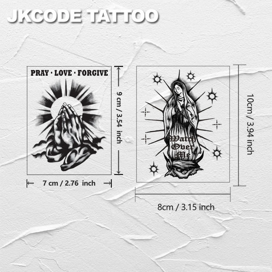 تصميم موقع قران مقاوم للماء وشم شبه دائم، وشم مؤقت، وشم رسم، ماريا المقدسة، الصلاة والحب، آخر 1-2 أسابيع